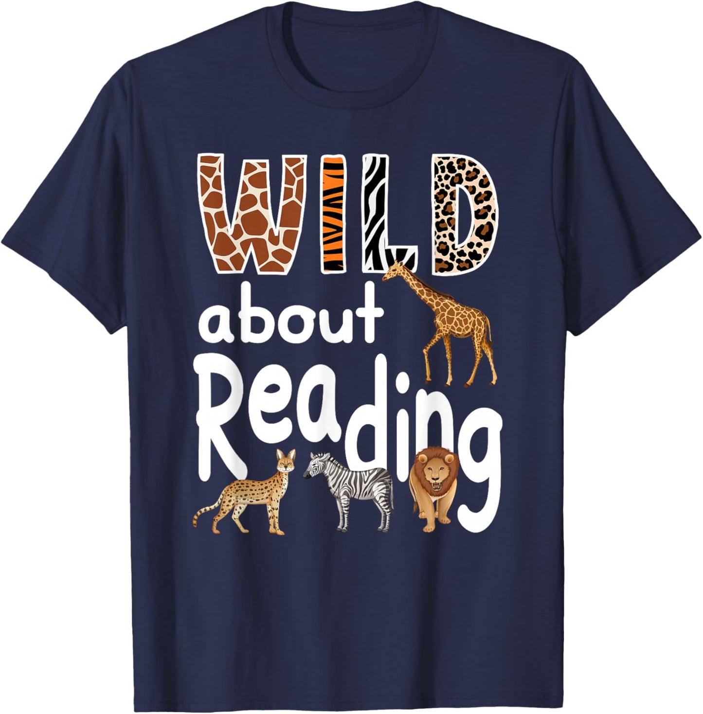 Zoo Animals Wild About Reading Books Reader Lover Librarian T-Shirt - T-Shirt | Navy