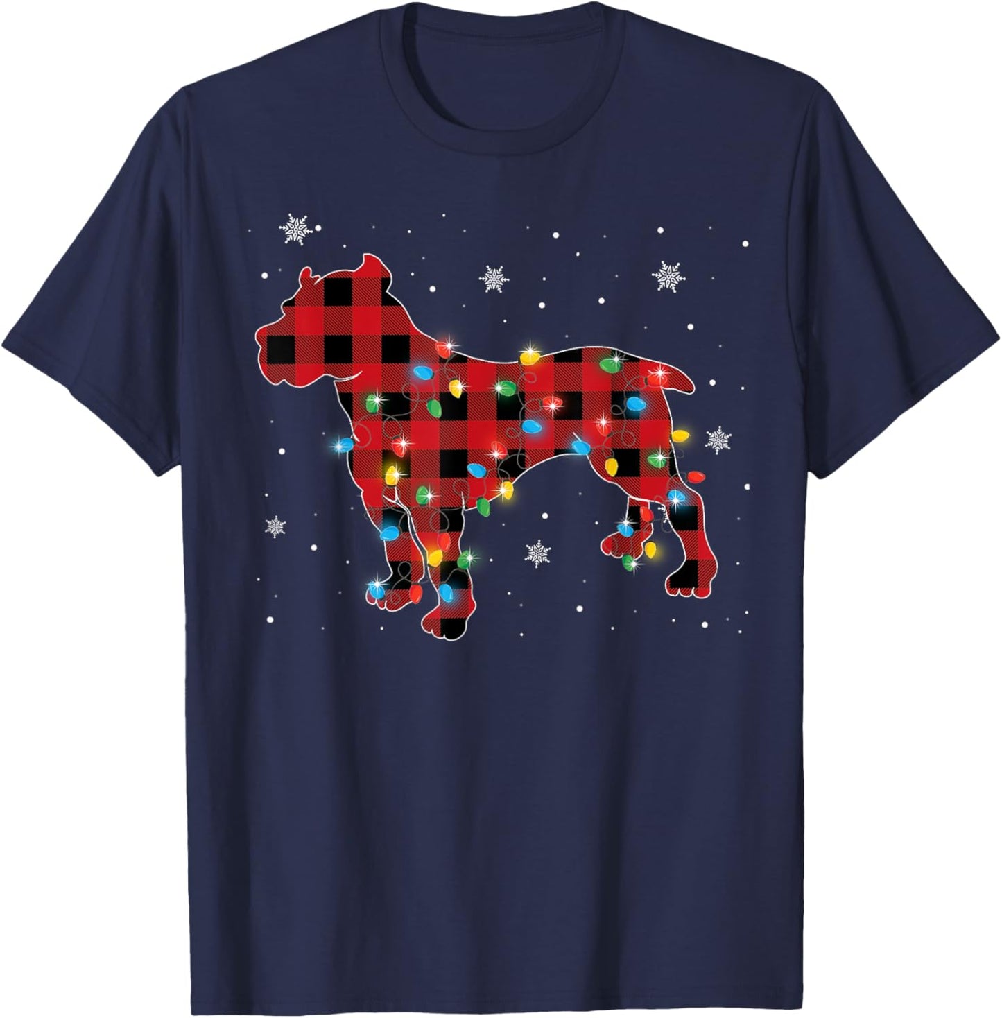 Pajamas Red Plaid Pitbull Christmas Lights Puppy Lovers T-Shirt - T-Shirt | Navy