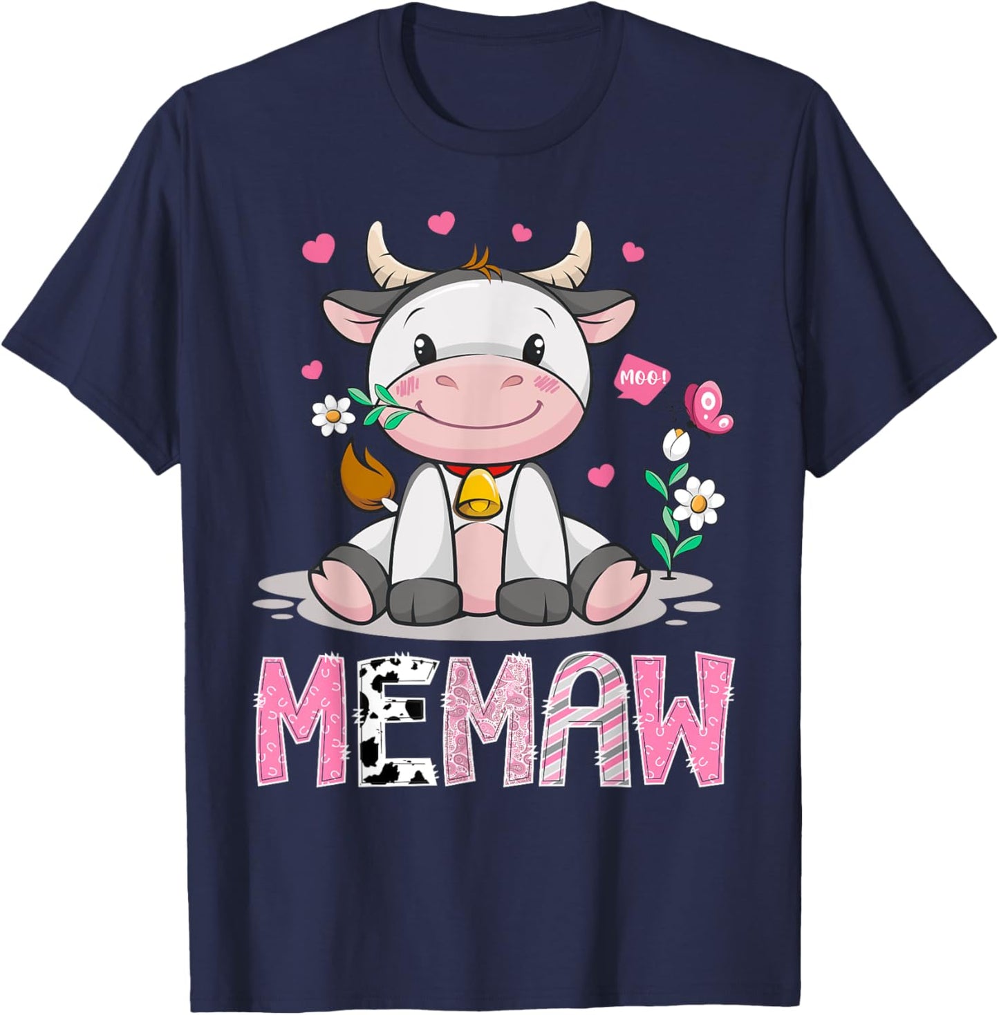 Memaw Cute Cow Moo Farmer Birthday Family Matching T-Shirt - T-Shirt | Navy