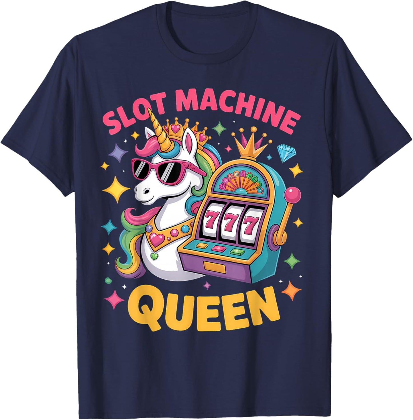 Slot Machine Queen Poker Player Funny Casino Gambling T-Shirt - T-Shirt | Navy