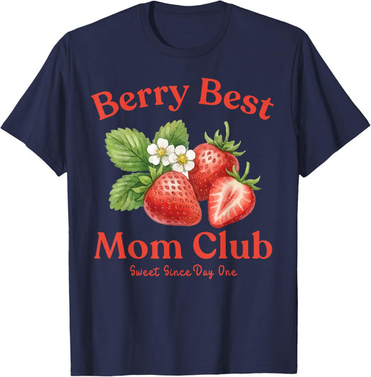 Berry Best Mom Club Mother's Day Cute Strawberry Vintage T-Shirt - T-Shirt | Navy