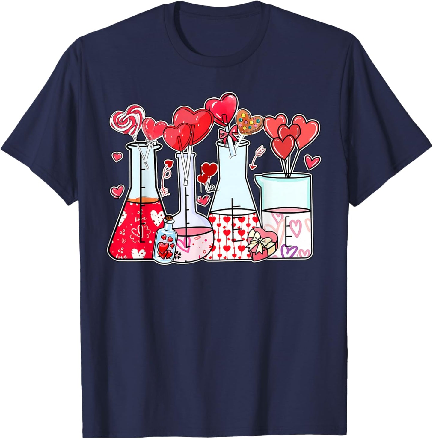 Beaker Test Tube Heart Laboratory Valentines Science Teacher T-Shirt - T-Shirt | Navy