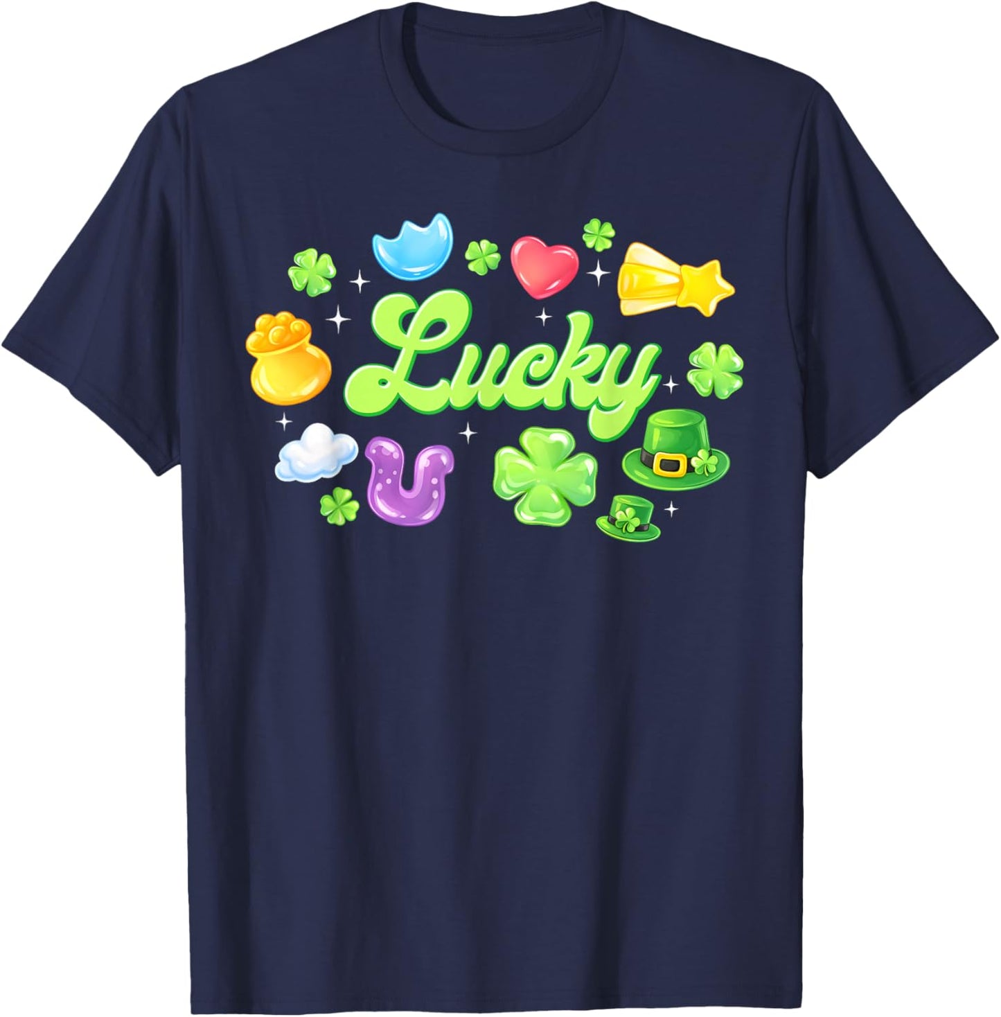 St Patricks Day Lucky Charm Shamrock Rainbow Leprechaun Hat T-Shirt - T-Shirt | Navy
