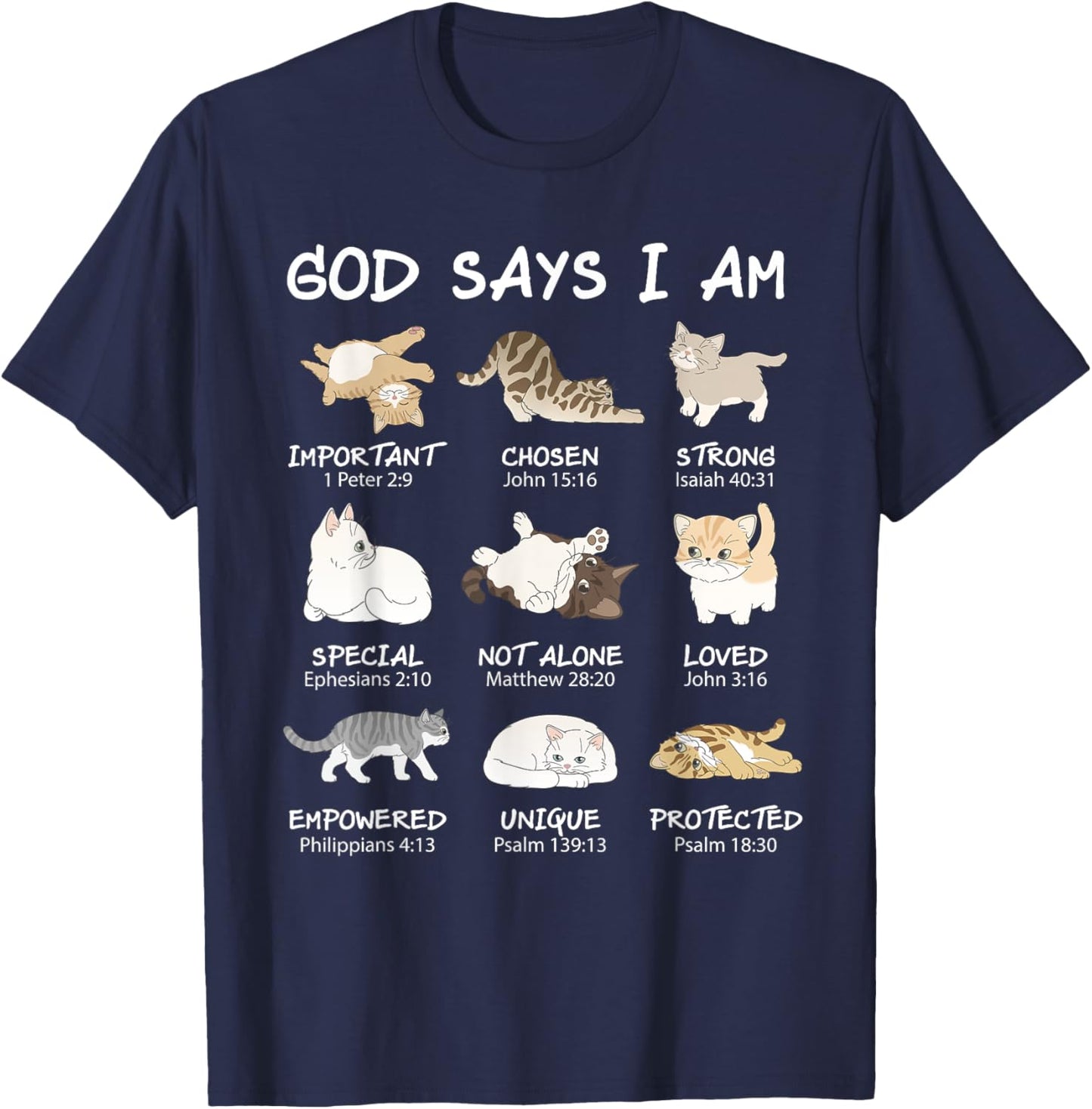 Funny Cat Girls Teens Kids God Says I Am Christian Cat Lover T-Shirt - T-Shirt | Navy
