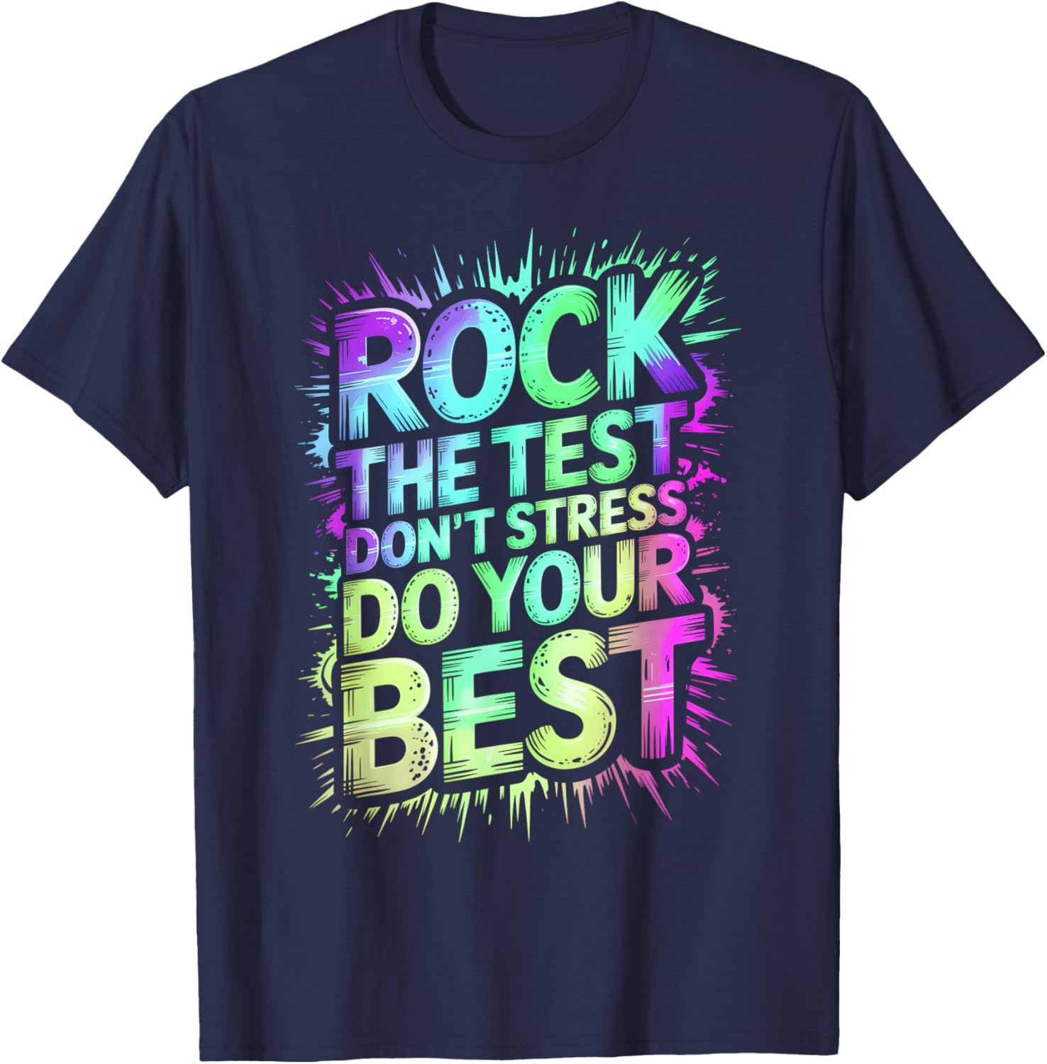 Cool Rock THE Test DO Your Best Teacher ELA Crew Science T-Shirt - T-Shirt | Navy