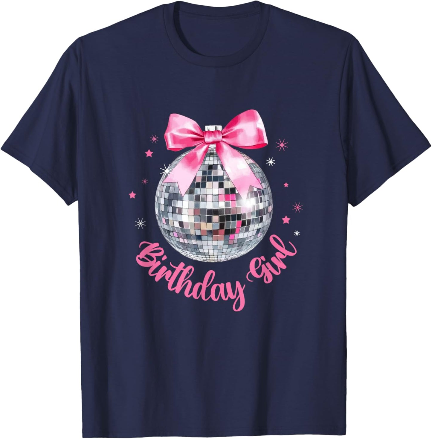 Birthday Girl Coquette Bow Disco Ball Funny Birthday Party T-Shirt - T-Shirt | Navy