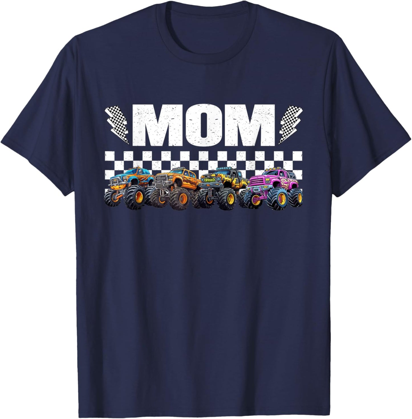 Mom Retro Monster Truck Family Crew Birthday Matching T-Shirt - T-Shirt | Navy