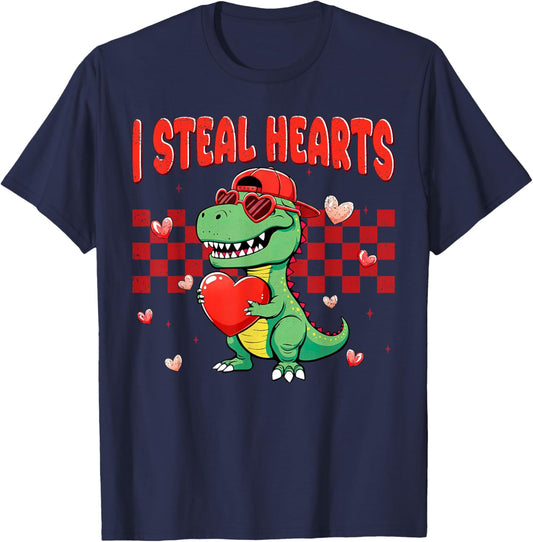 I Steal Hearts T Rex Dino Valentines Day T-Shirt - T-Shirt | Navy