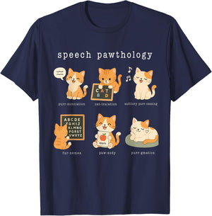 Speech Pawthology Funny Cat Therapy Gift T-Shirt - T-Shirt | Navy