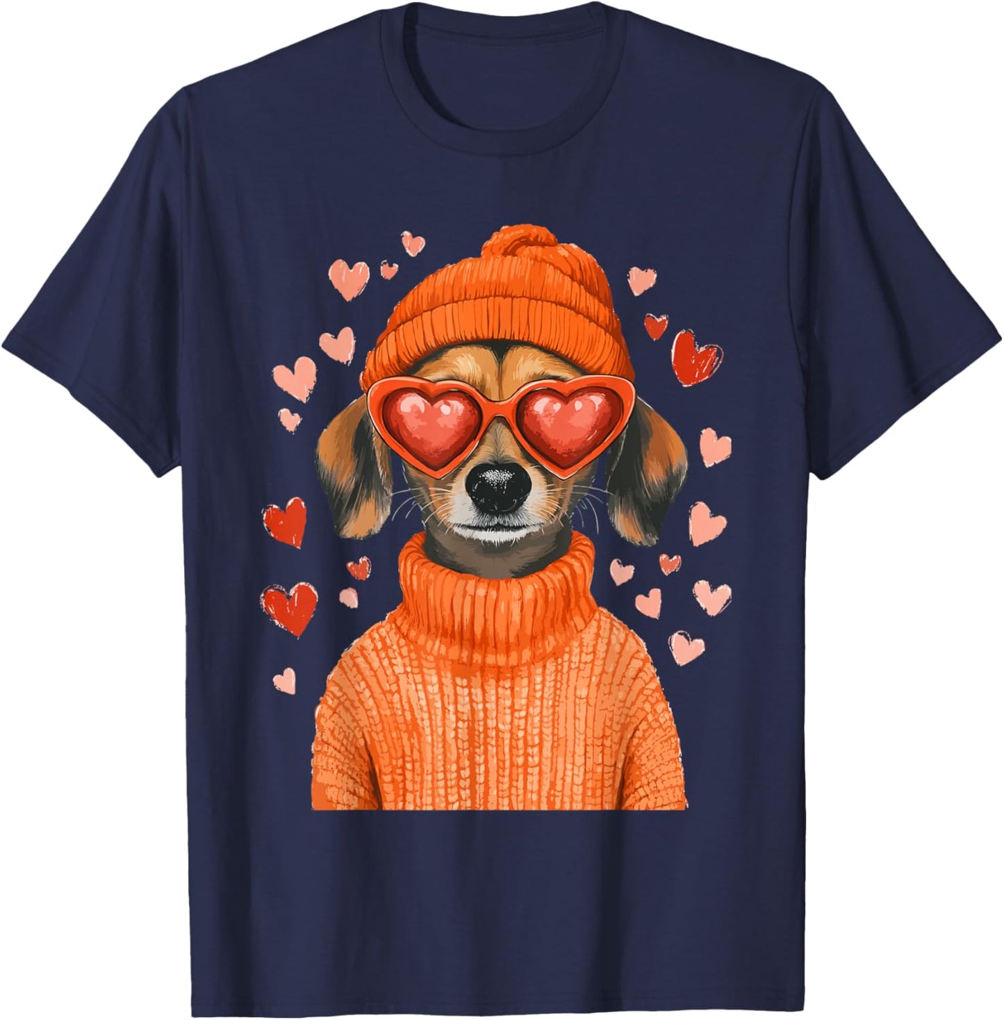 Sausage Dog Heart Doxie Girl Valentine's Day Women Dachshund T-Shirt - T-Shirt | Navy
