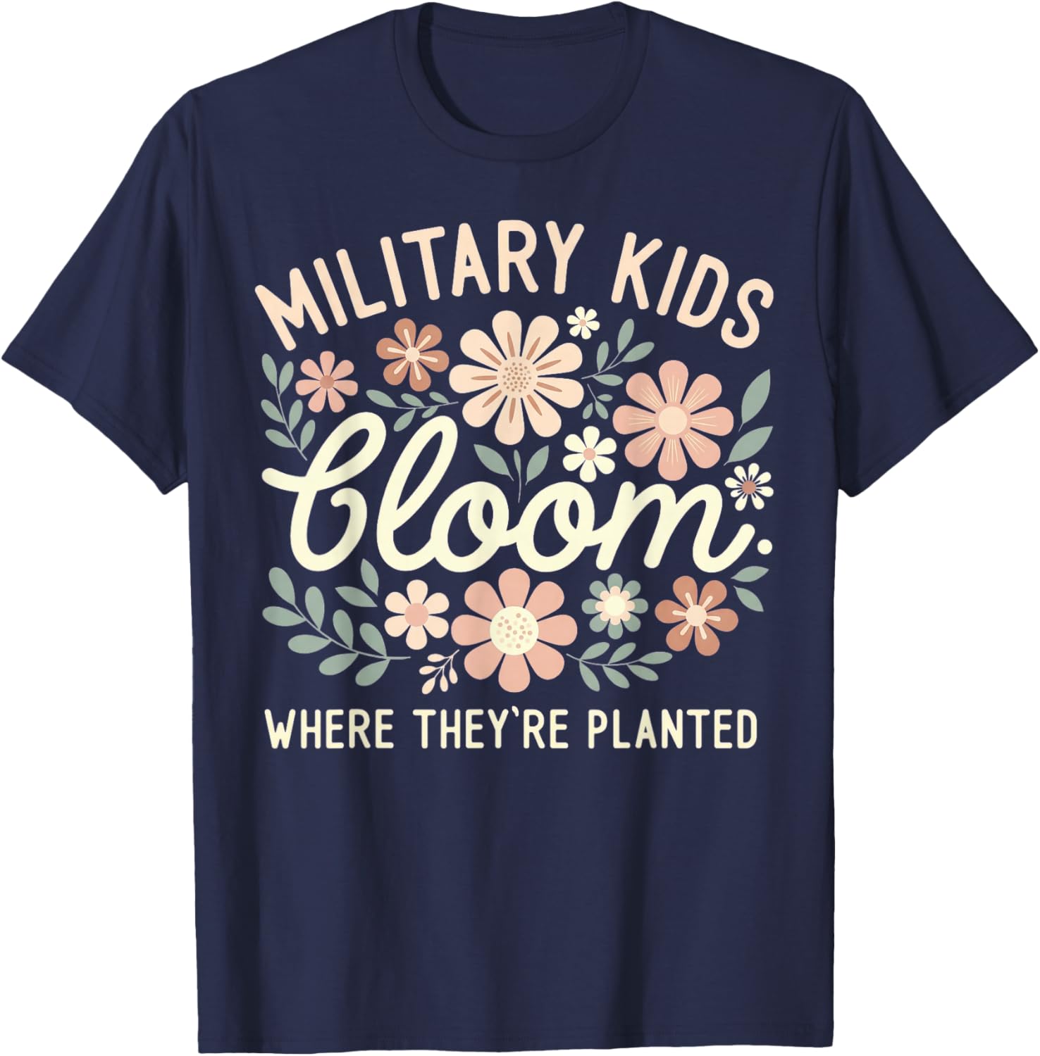 Purple Military Kid Dandelion Bloom Where They're Planted T-Shirt - T-Shirt | Navy