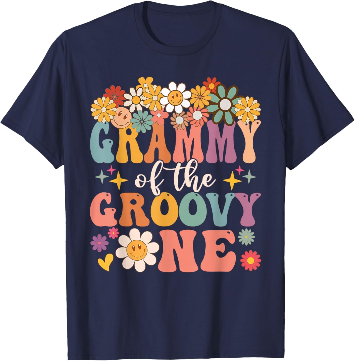 Retro Grammy of Groovy One Matching Family 1st Birthday T-Shirt - T-Shirt | Navy