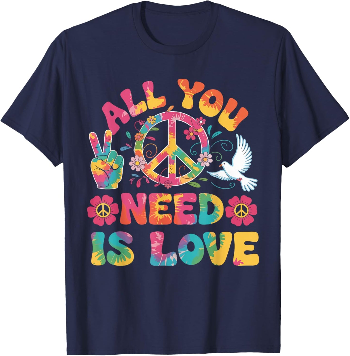 All You Need Is Love Costume Hippie 60s 70s Carnival T-Shirt - T-Shirt | Navy