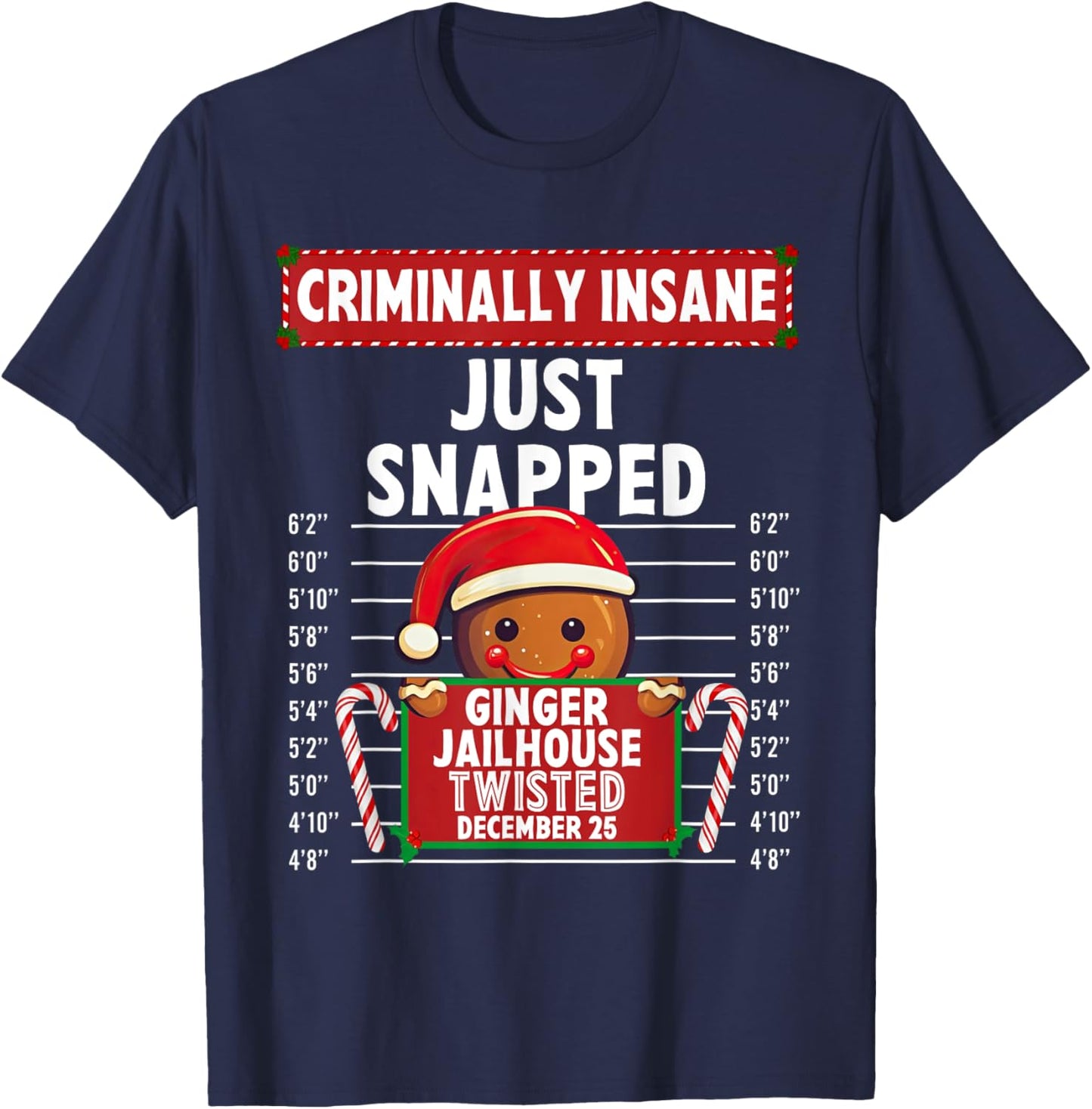 Criminally Insane Ginger Jailhouse Christmas Gingerbread T-Shirt - T-Shirt | Navy