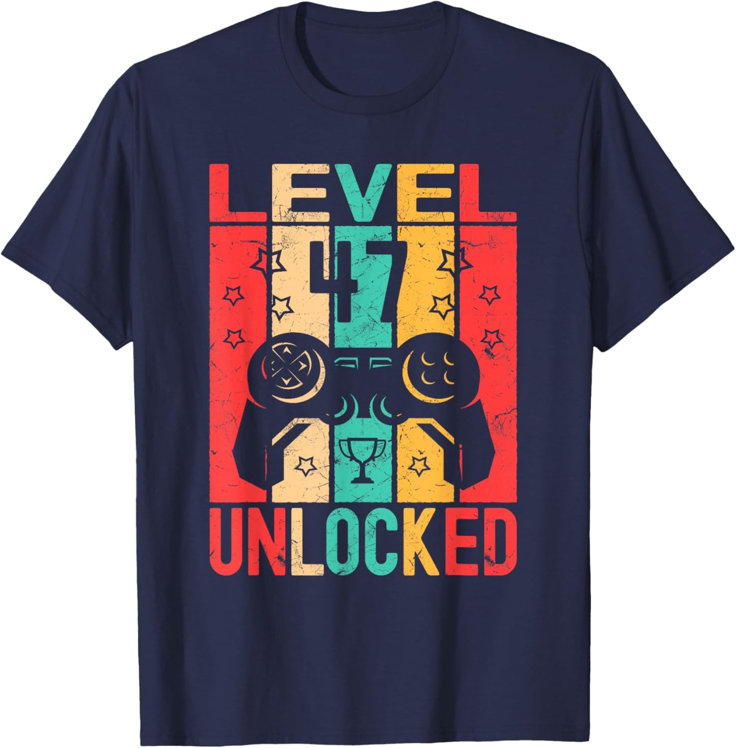 47th Birthday Level 47 Unlocked Gamer Gifts Funny Birthday T-Shirt - T-Shirt | Navy