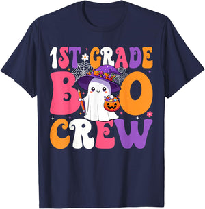 1st Grade Boo Crew Halloween First Grade Halloween Teacher T-Shirt - T-Shirt | Navy
