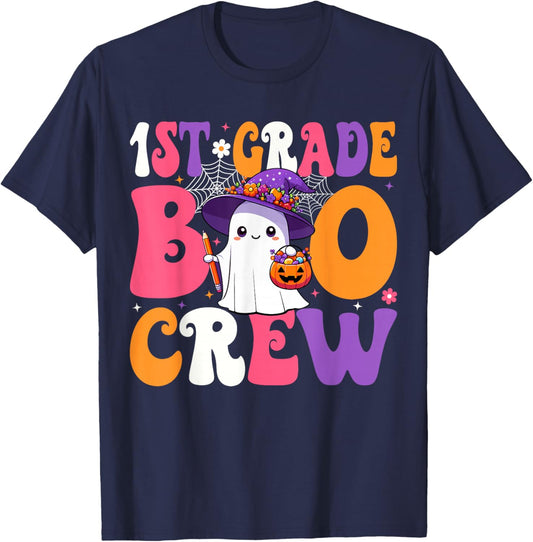 1st Grade Boo Crew Halloween First Grade Halloween Teacher T-Shirt - T-Shirt | Navy
