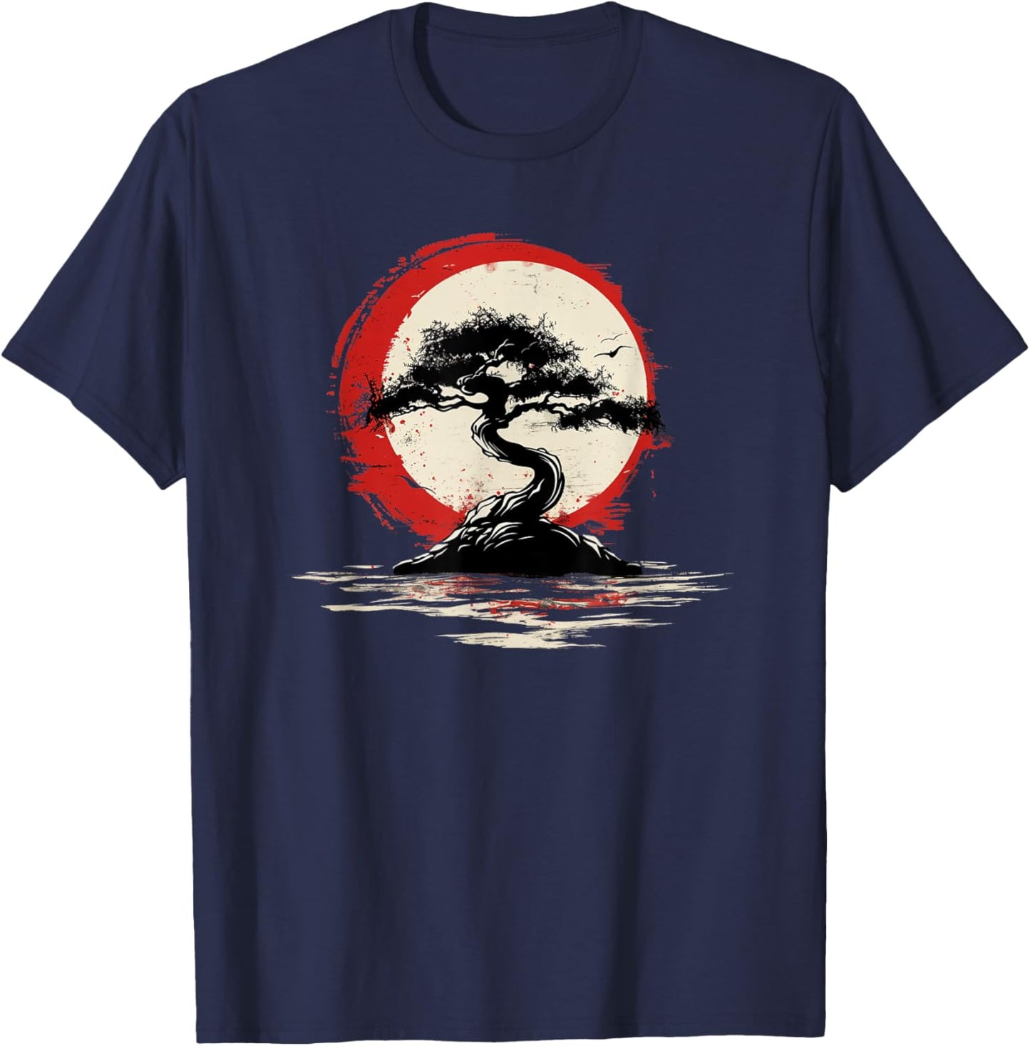 Japanischer Bonsai-Baum und Sonnenuntergang T-Shirt - T-Shirt | Navy