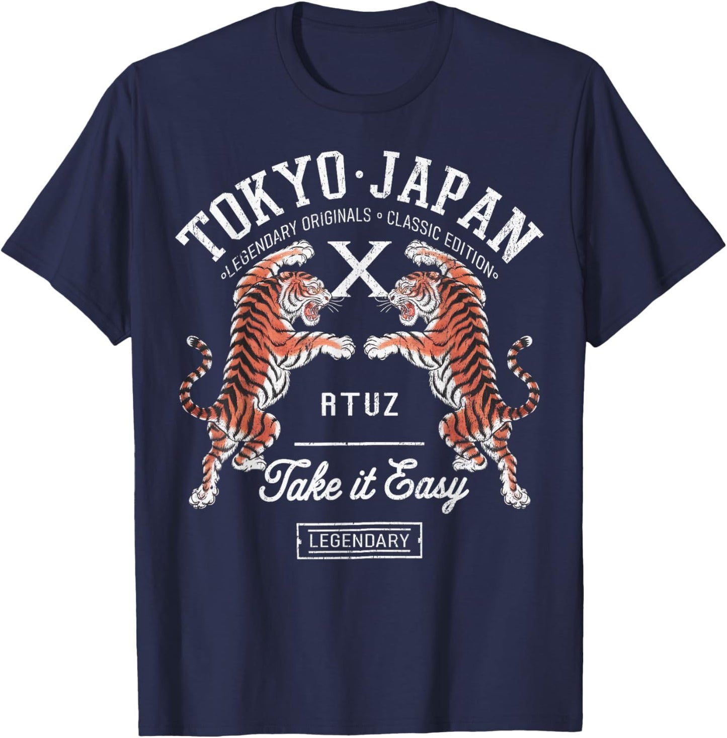 Hip Hop Y2K Vintage Hipster Edgy Urban Streetwear Tiger T-Shirt - T-Shirt | Navy