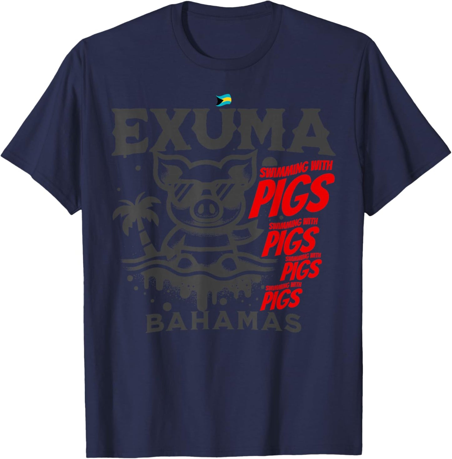 Bahamas Souvenir : Exuma Bahamas Cruise Swimming Pigs T-Shirt - T-Shirt | Navy