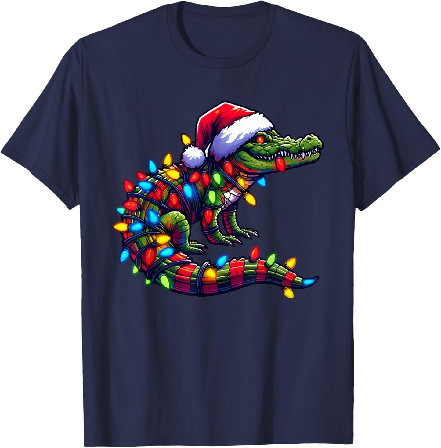 Alligator Santa Pajama Christmas Lights Xmas Toddler Kids T-Shirt - T-Shirt | Navy