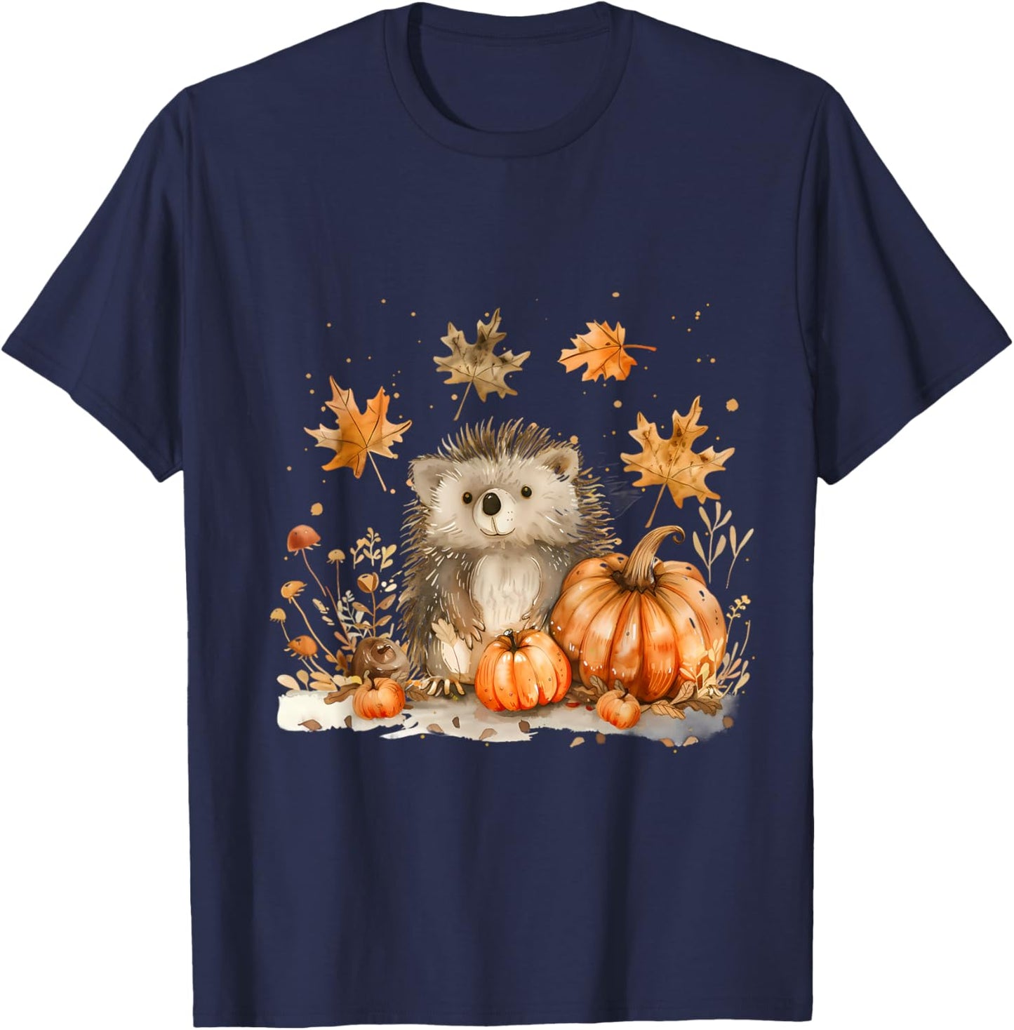 Halloween Hedgehog Autumn Artwork Trick Or Treat Pumpkin T-Shirt - T-Shirt | Navy