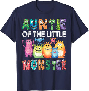 Auntie Of The Little Monster Kids 1St Birthday Party T-Shirt - T-Shirt | Navy