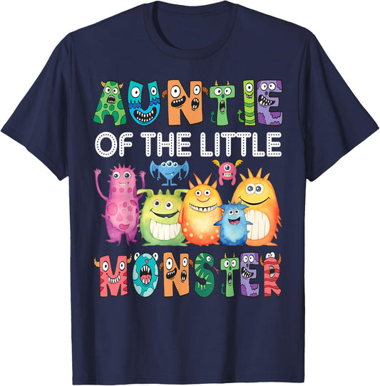Auntie Of The Little Monster Kids 1St Birthday Party T-Shirt - T-Shirt | Navy