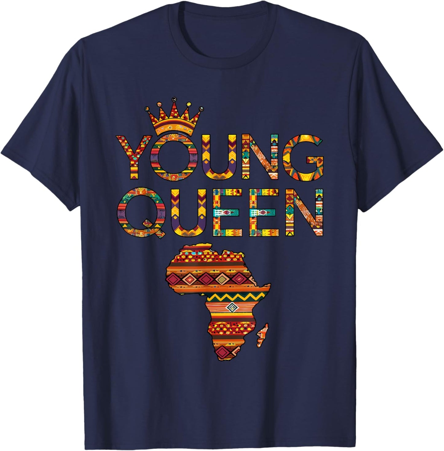 African Queen Art Girls Kente Cloth African Print T-Shirt - T-Shirt | Navy