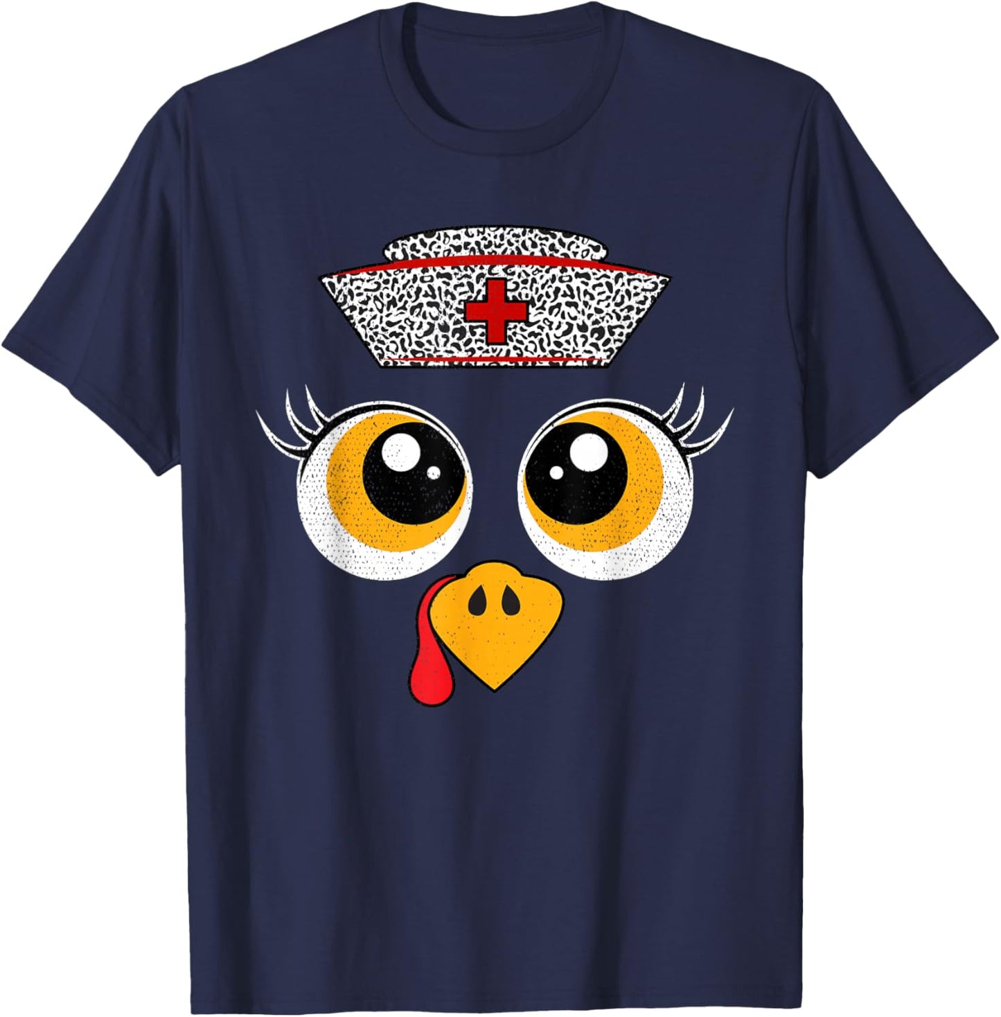Thanksgiving Scrub Tops Women Turkey Face Nurse Holiday T-Shirt - T-Shirt | Navy