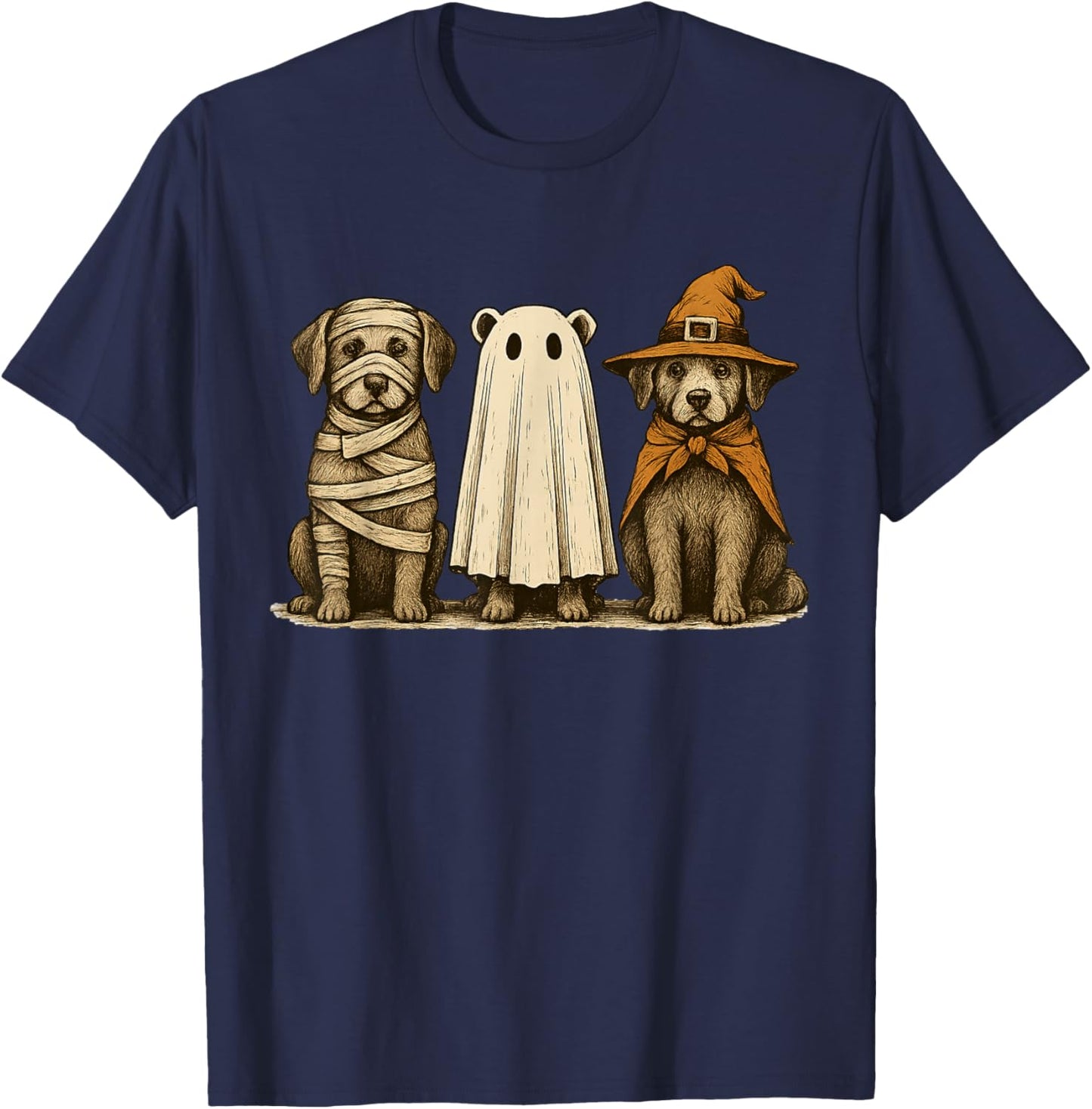 Cute Halloween Dogs Ghost Witch Mummy Funny Costume T-Shirt - T-Shirt | Navy