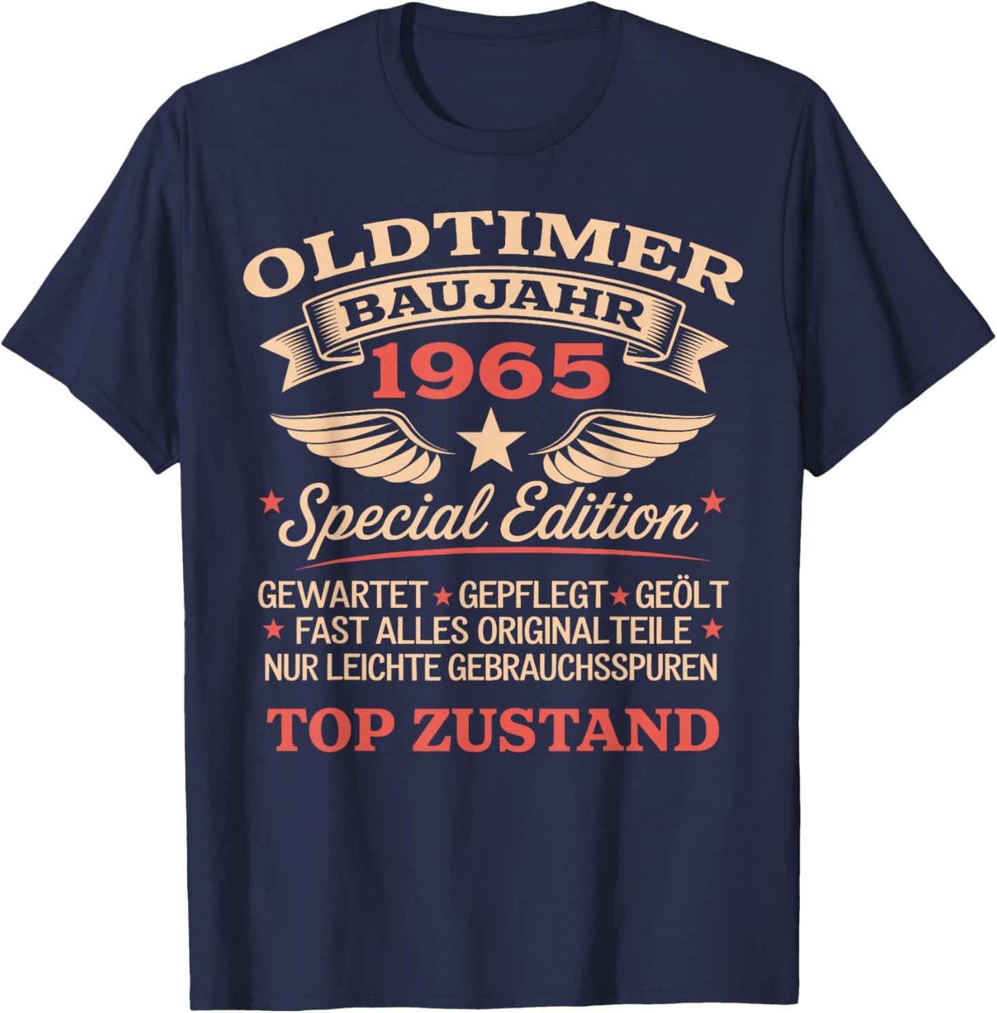 60th Birthday Man Woman 60 Years 1965 Decorative Funny Gift , black, S T-Shirt - T-Shirt | Navy