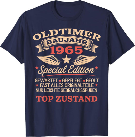 60th Birthday Man Woman 60 Years 1965 Decorative Funny Gift , black, S T-Shirt - T-Shirt | Navy