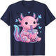 Axolotl Drinking Boba Milk Tea T-Shirt - T-Shirt | Navy