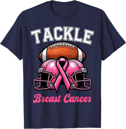 Tackle Breast Cancer Football Pink Breast Cancer Awareness T-Shirt - T-Shirt | Navy
