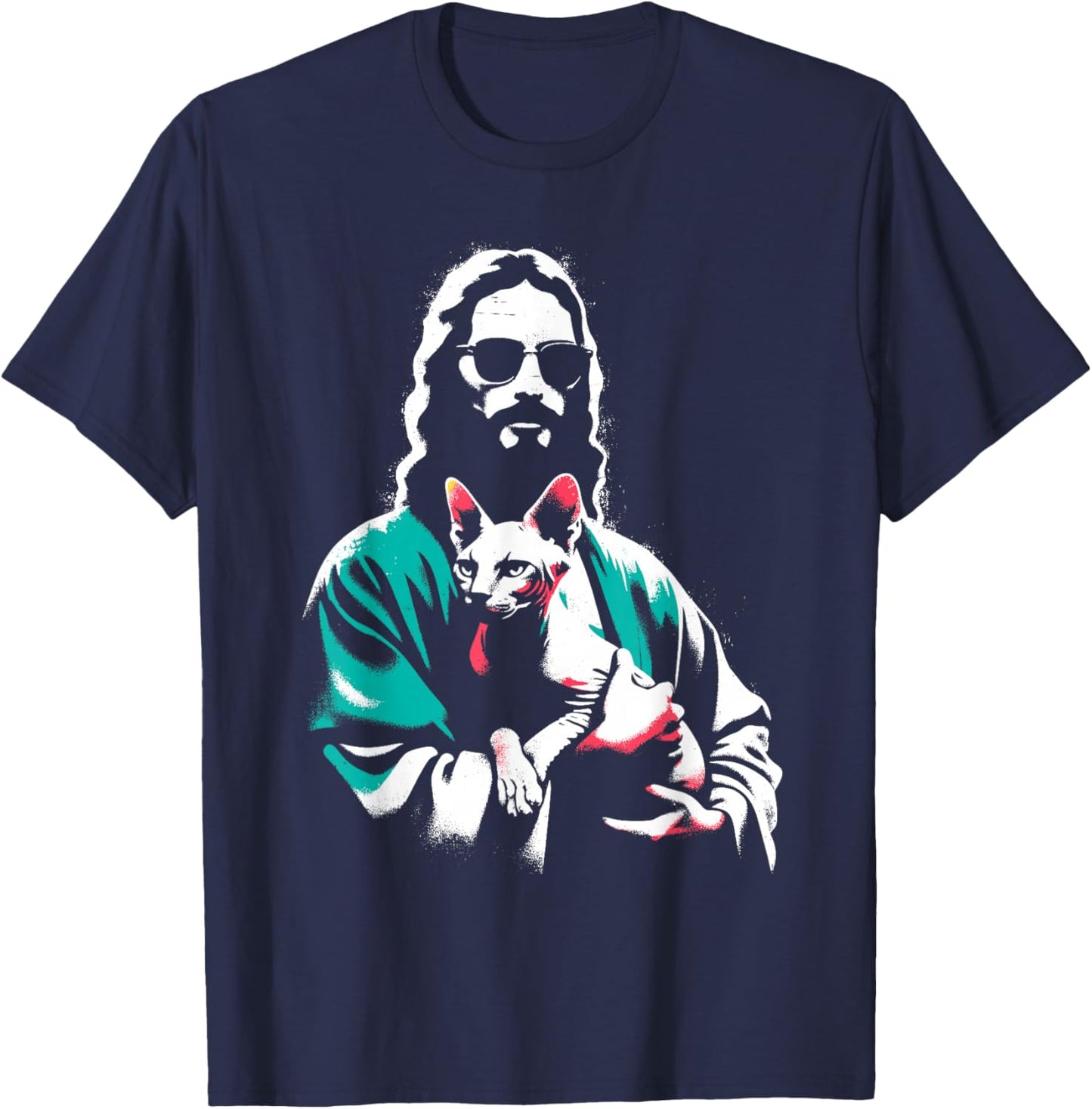 Jesus Sphynx Cat - Funny Christian Religious Sphynx Lover T-Shirt - T-Shirt | Navy