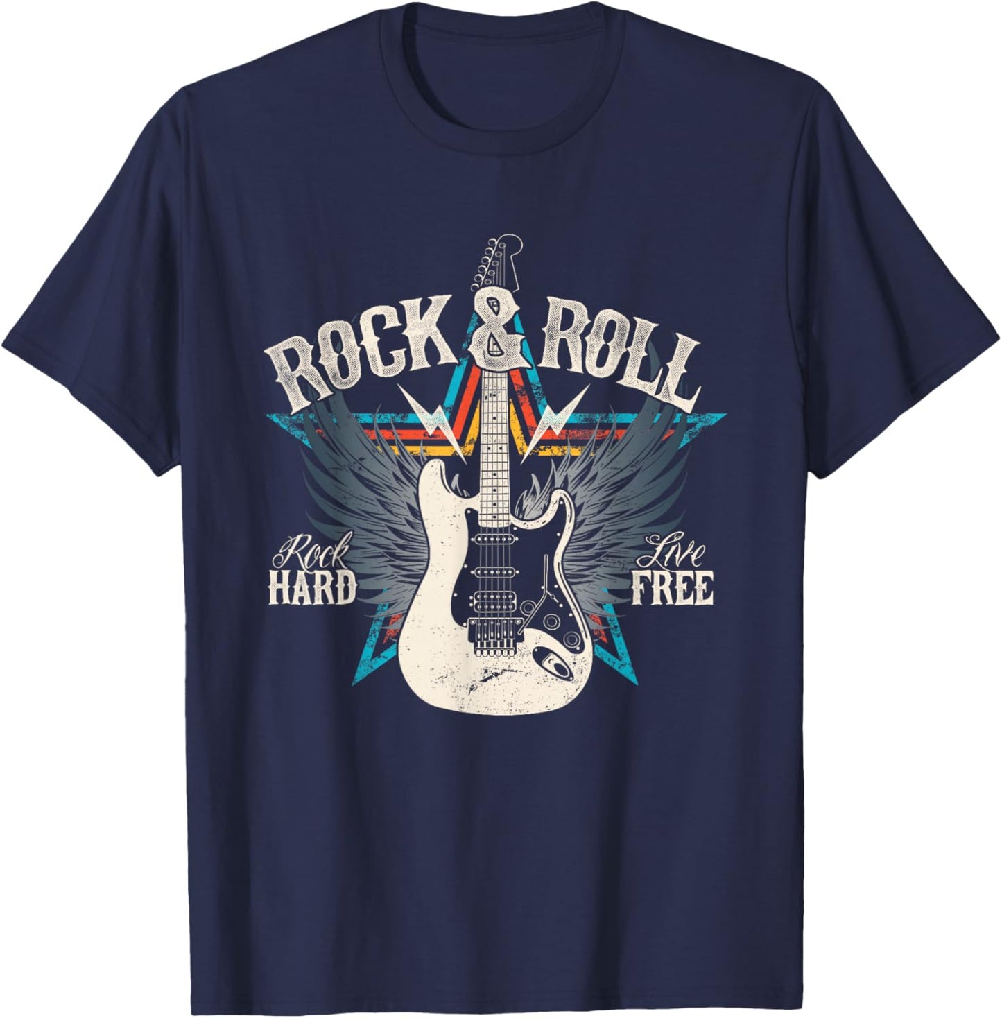 Classic Rock and Roll Guitar Concert T-Shirt - T-Shirt | Navy