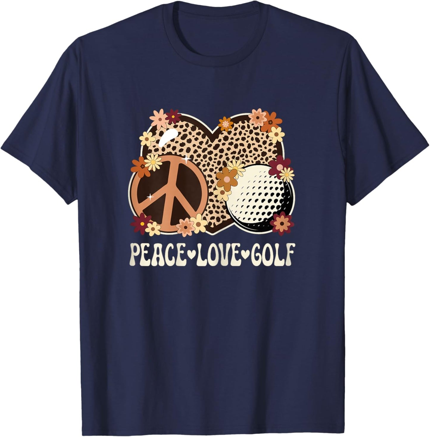 Peace Love Golf Lover Outfit Cheetah Print Women Girls Golf T-Shirt - T-Shirt | Navy
