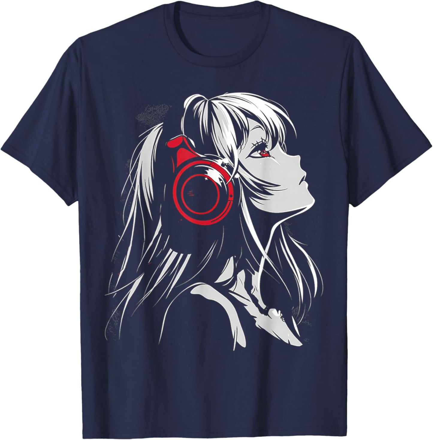 Anime Manga Motif Headphone Artwork Anime T-Shirt - T-Shirt | Navy