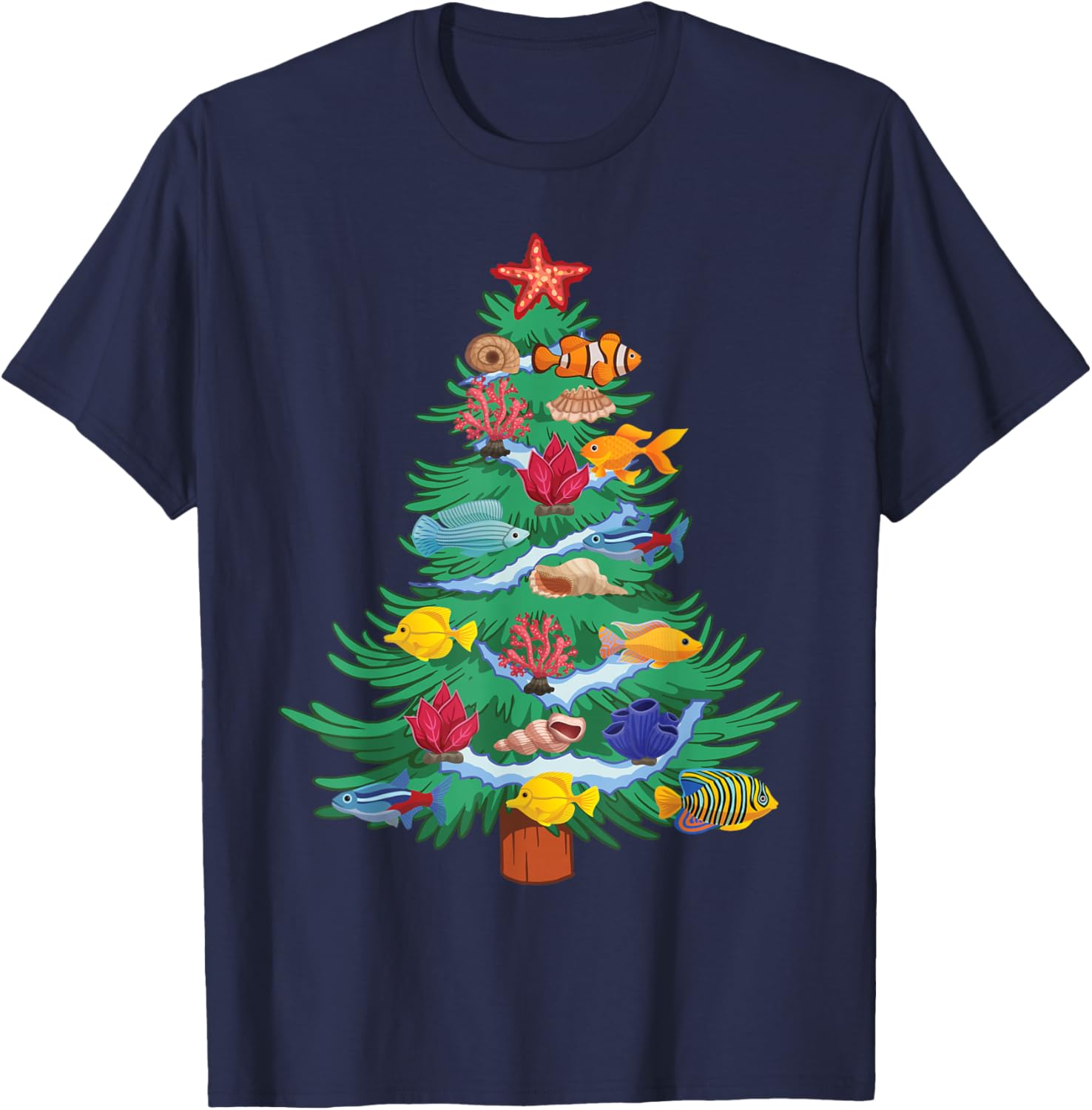 Saltwater Aquarium Christmas Tree T-Shirt - T-Shirt | Navy