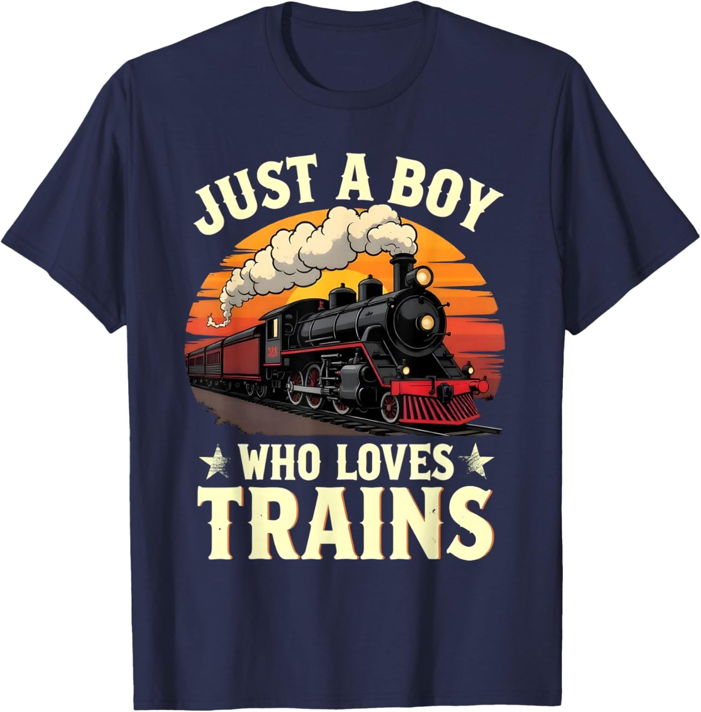 Just A Boy Who Loves Trains Vintage Train Lover T-Shirt - T-Shirt | Navy
