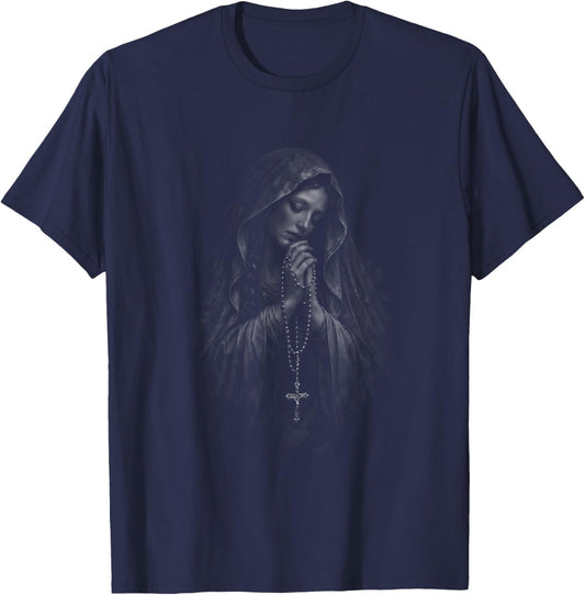 Heilige Mutter Maria Rosenkranz katholisches Gebetssymbol T-Shirt - T-Shirt | Navy
