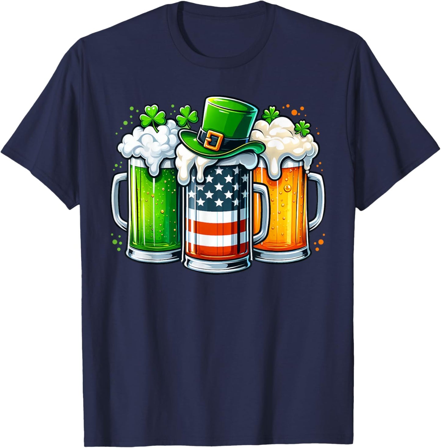 Irish Beer Ireland Flag St Patricks Day Men Women Leprechaun T-Shirt - T-Shirt | Navy