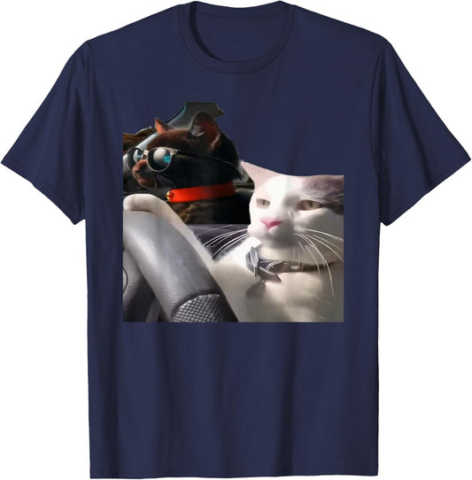 Cat Driving Meme T-Shirt - T-Shirt | Navy