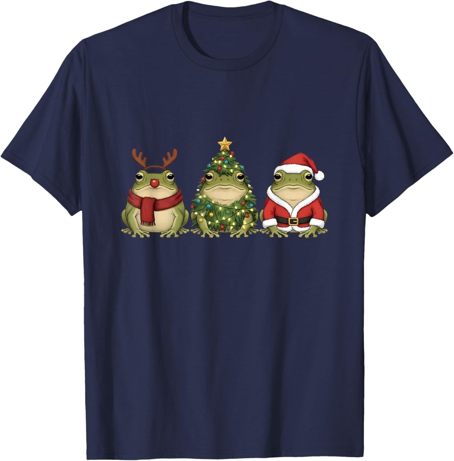 Santa Green Frog Christmas Tree Frog Lover Animal Pajama T-Shirt - T-Shirt | Navy