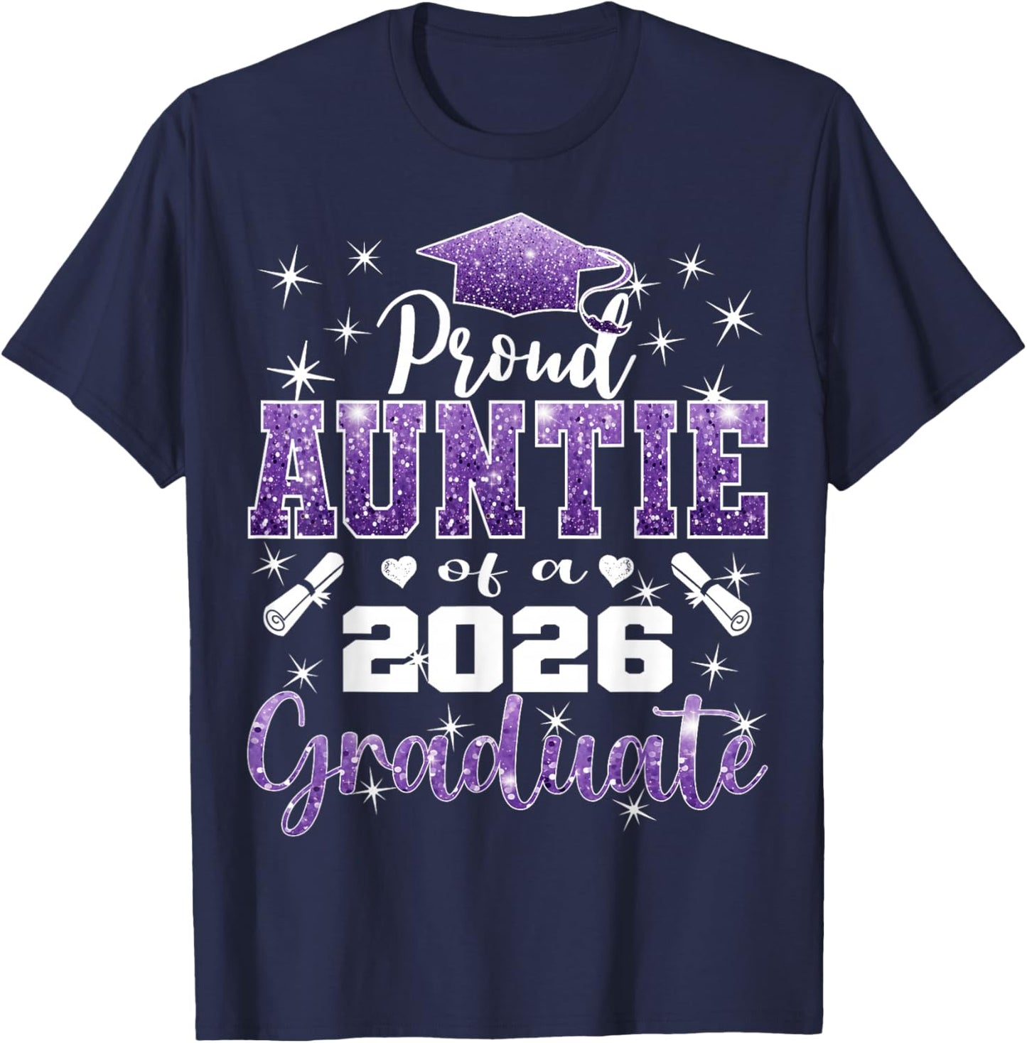 Super Proud Auntie of 2026 Graduate Senior Graduation Family T-Shirt - T-Shirt | Navy