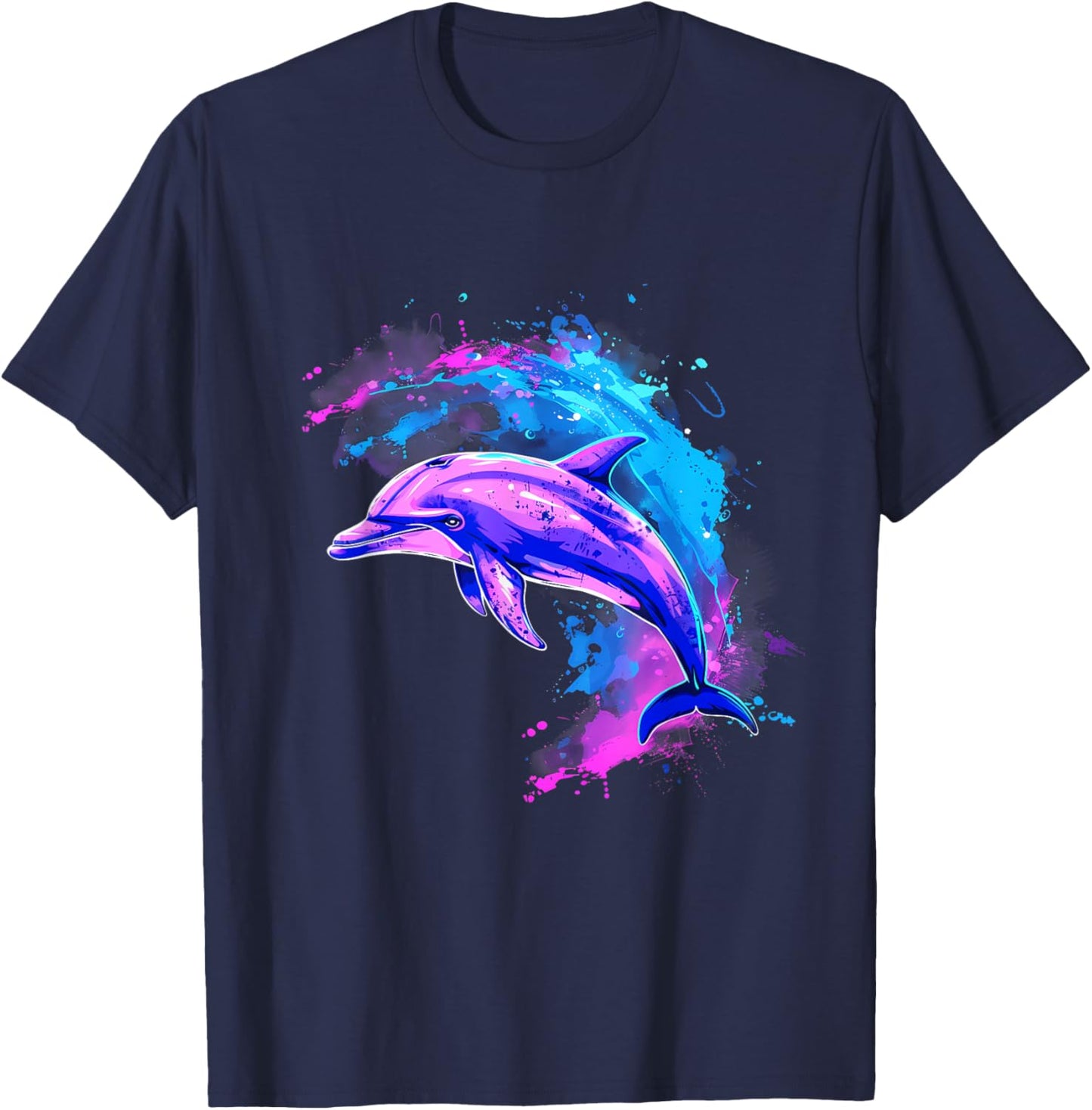 Dolphin Sea Ocean Animal Ocean Sea Dolphin Watercolor T-Shirt - T-Shirt | Navy