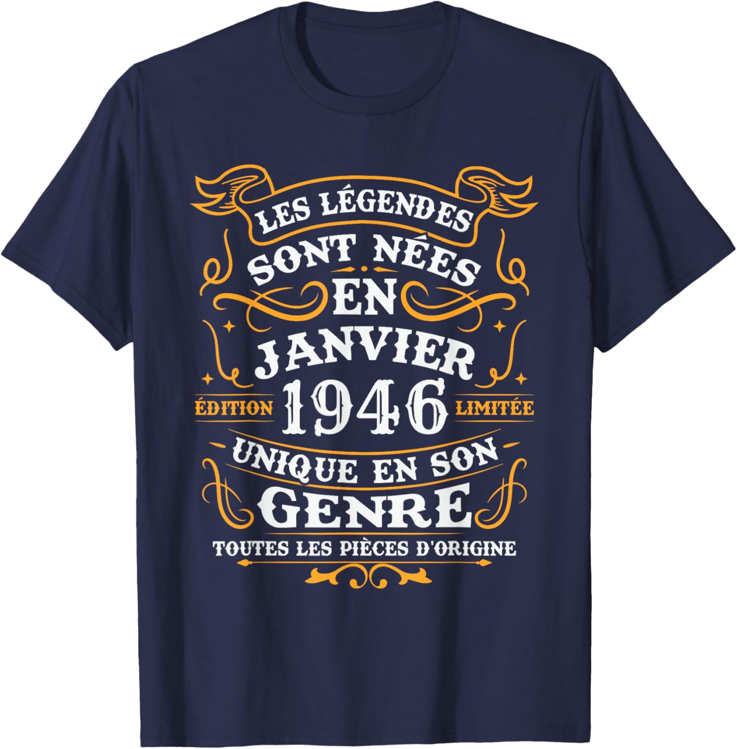 Vintage Birthday Gift 80 Years Born in January 1946 T-Shirt - T-Shirt | Navy