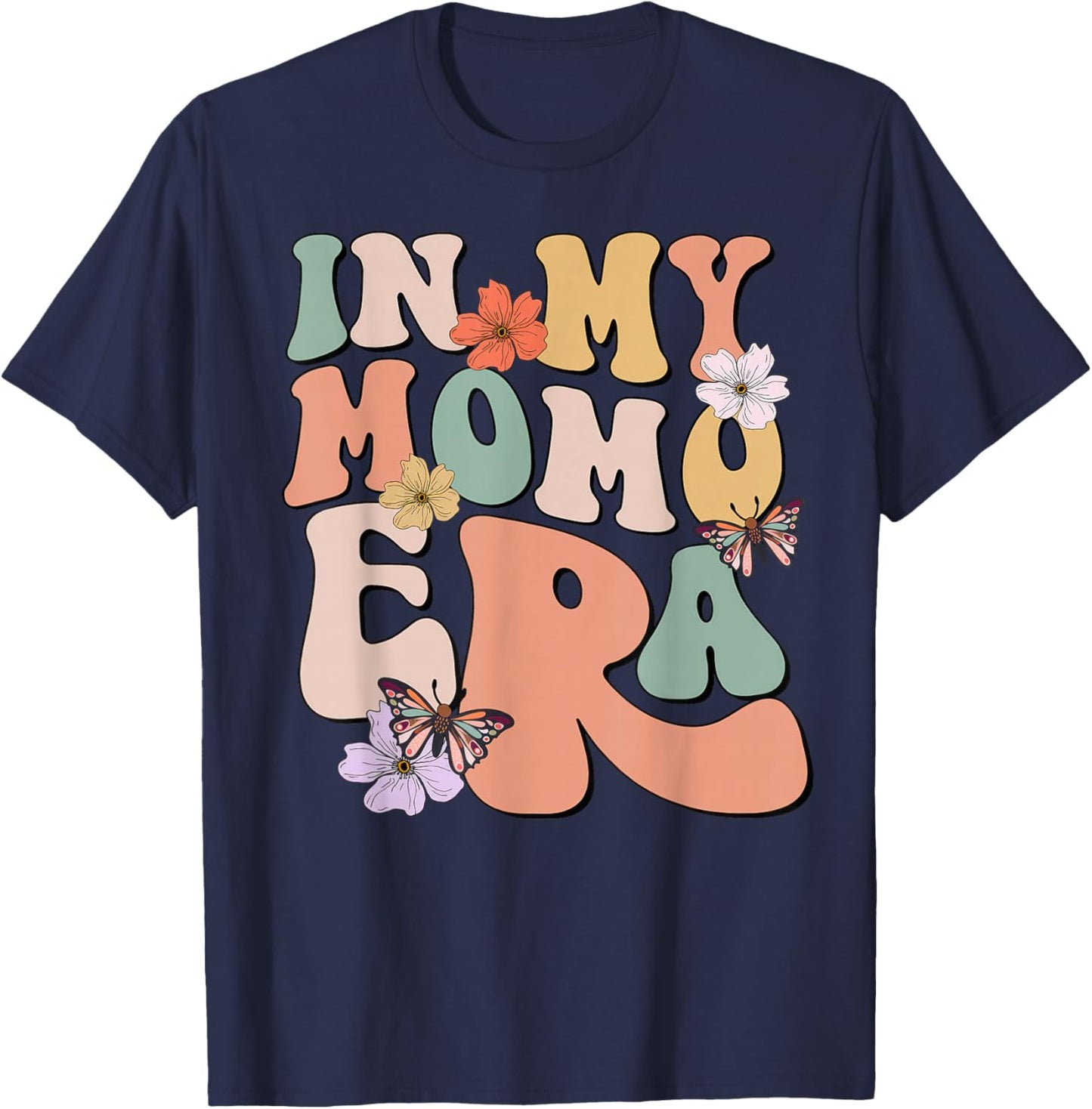 Retro Groovy In My Momo Era Butterfly Mother's Day T-Shirt - T-Shirt | Navy