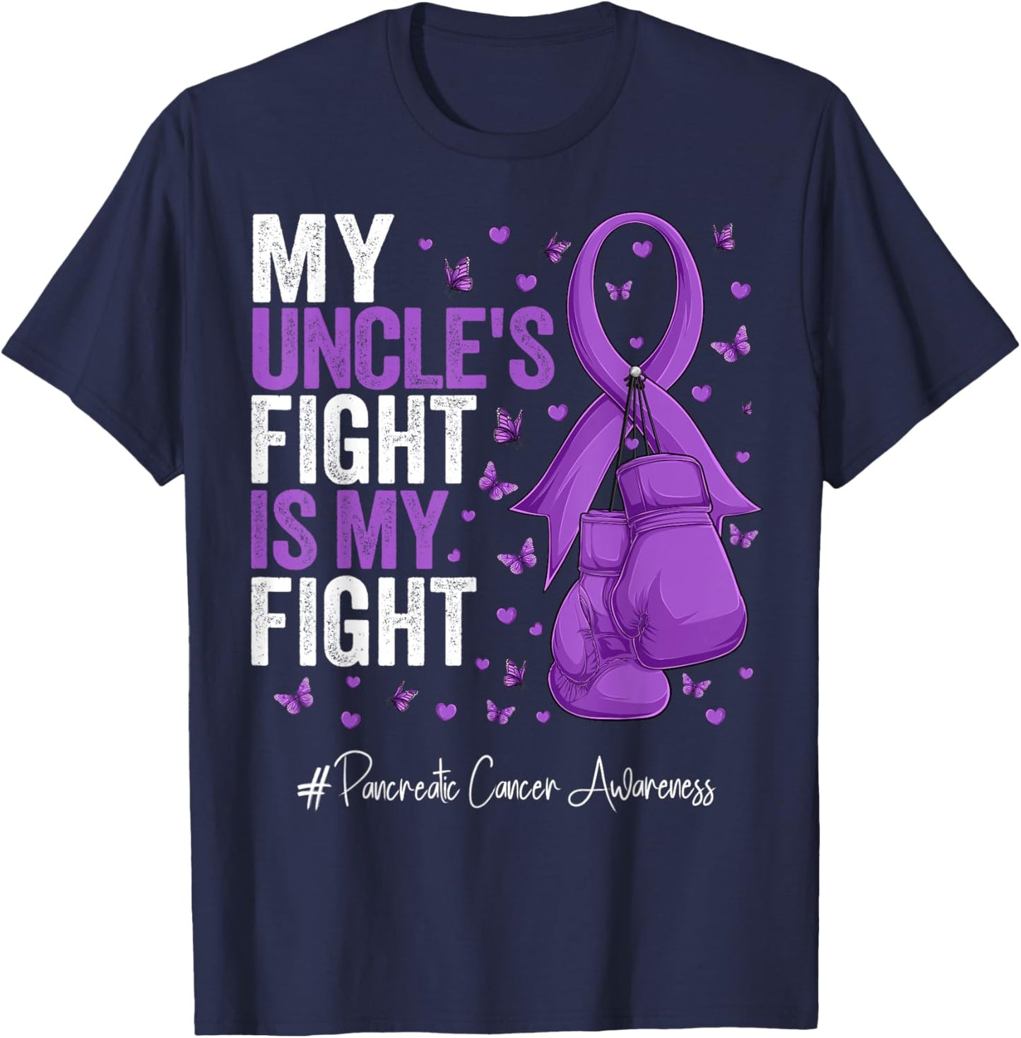 Purple Ribbon Uncle Pancreatic Cancer Awareness T-Shirt - T-Shirt | Navy